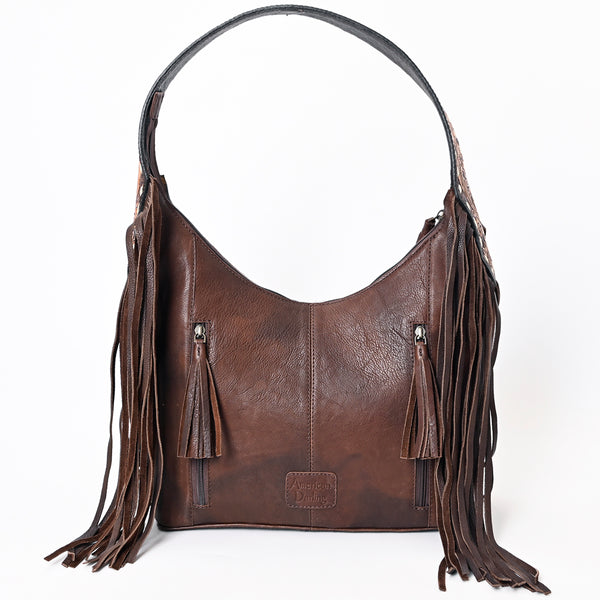 ADBGA391 American Darling Hair-On Cowhide Fringe Hobo Bag Hand Tooled Genuine Leather