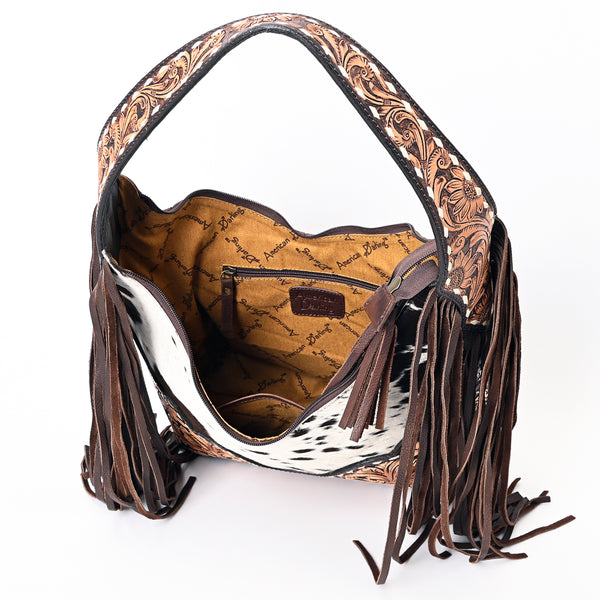 ADBGA391 American Darling Hair-On Cowhide Fringe Hobo Bag Hand Tooled Genuine Leather