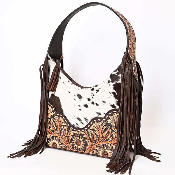ADBGA391 American Darling Hair-On Cowhide Fringe Hobo Bag Hand Tooled Genuine Leather