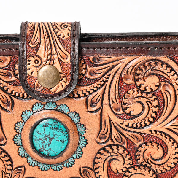 ADBGA397 American Darling Hand Tooled Floral Carved Genuine Leather Clutch Bag