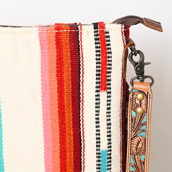 ADBG298 American Darling Large Cross body Bag - Hand Tooled Floral Leather & Woven Saddle Blanket Purse