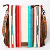 ADBG298 American Darling Large Cross body Bag - Hand Tooled Floral Leather & Woven Saddle Blanket Purse
