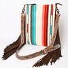 ADBG298 American Darling Large Cross body Bag - Hand Tooled Floral Leather & Woven Saddle Blanket Purse