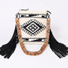 ADBGS192 Wool Large Crossbody Bag with Tooled Leather Strap and Fringe - Western Boho Purse