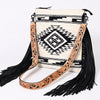 ADBGS192 Wool Large Crossbody Bag with Tooled Leather Strap and Fringe - Western Boho Purse