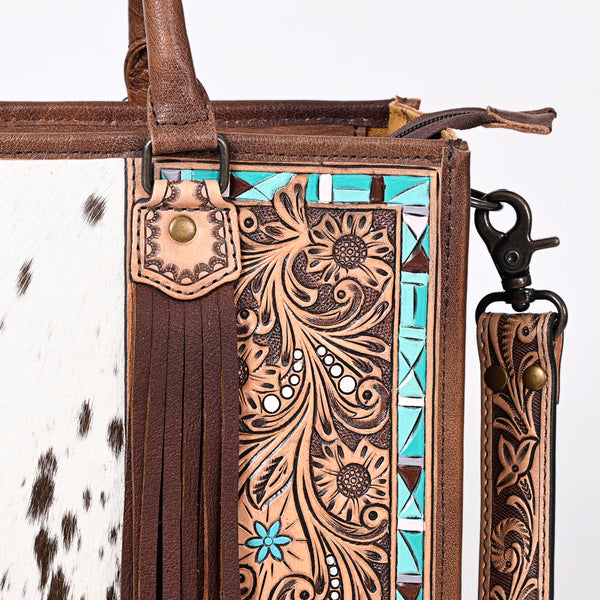 ADBG230 American Darling Western Tote Bag - Handcrafted Hair-On Cowhide & Hand-Tooled Leather