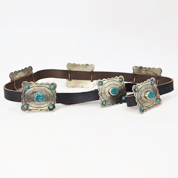 ADBLA102 Hand tooled Authentic German Silver Concho Belt