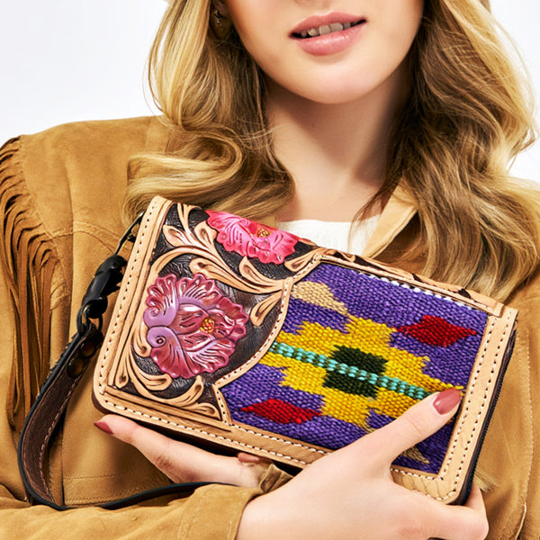 ADBG1189 American Darling Western Organizer Bag Hand Tooled Leather Saddle Blanket