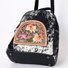 ADBGS156 Genuine Cowhide Leather Backpack with Hand-Tooled Floral Patch - Western Rodeo Style