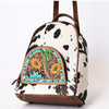 ADBGS156 Genuine Cowhide Leather Backpack with Hand-Tooled Floral Patch - Western Rodeo Style