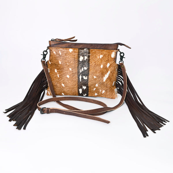 ADBG109 American Darling Hair-On Cowhide Leather Western Small Crossbody Bag with Fringes