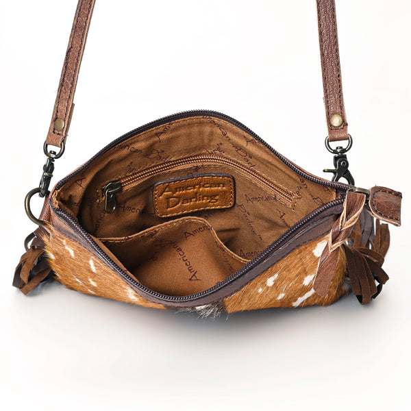ADBG109 American Darling Hair-On Cowhide Leather Western Small Crossbody Bag with Fringes