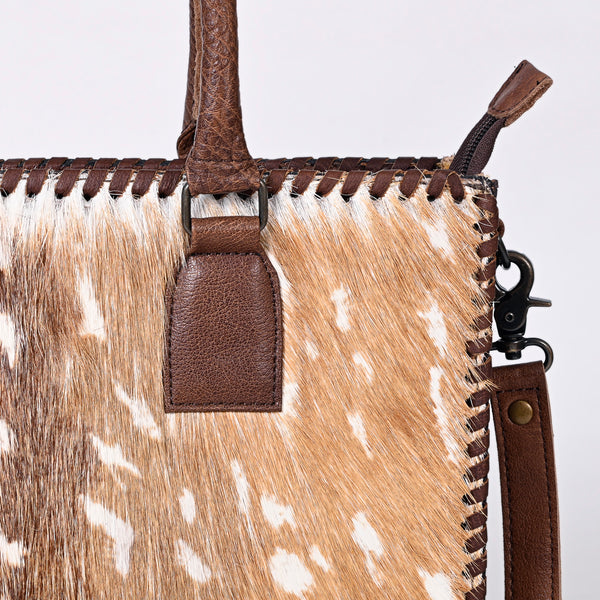 LC-ADBGS118 Western Tote Bag - Hair-On Leather with Whipstitch Trim & Detachable Strap