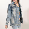 LC-ADJKT031 Women's Western Denim Jacket with Galloping Horse Tooled Leather Yoke & Fringe