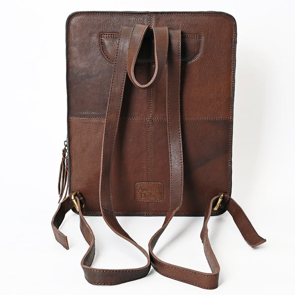 LC-ADBGA401 Hand-Tooled Leather Western Cowhide Backpack Floral Frame Design