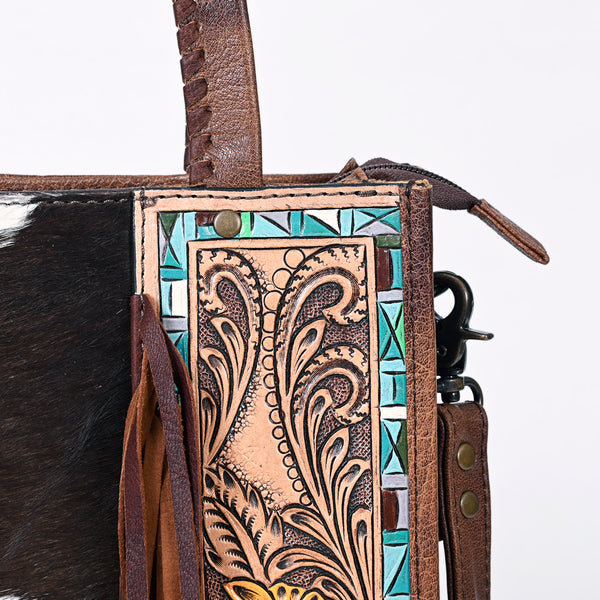 ADBG1086 American Darling Hair-on Cowhide Tote Bag with Hand-Tooled Leather and Fringes