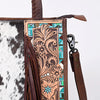 ADBG1086 American Darling Hair-on Cowhide Tote Bag with Hand-Tooled Leather and Fringes