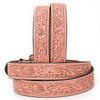 ADBLF218 Light Pink Hand-Tooled Leather Belt with Matching Floral Buckle