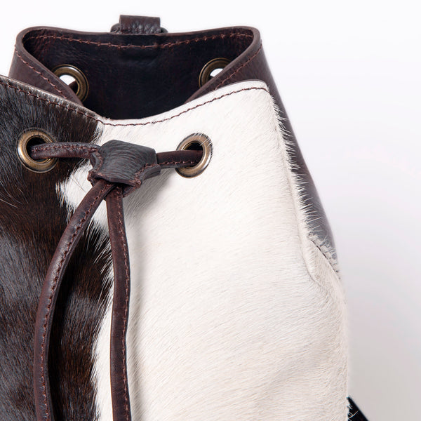 LC-ADBGZ743 Hair-On Cowhide & Tooled Leather Backpack - Western Drawstring Cowgirl Bag
