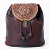 LC-ADBGZ746 Brown Leather Mini Backpack with Tooled Flap - Western Cowgirl Daypack