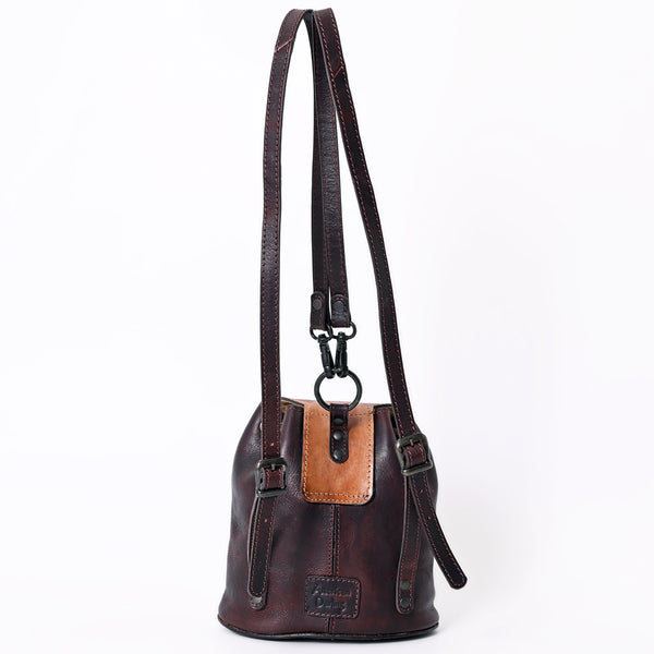 LC-ADBGZ746 Brown Leather Mini Backpack with Tooled Flap - Western Cowgirl Daypack