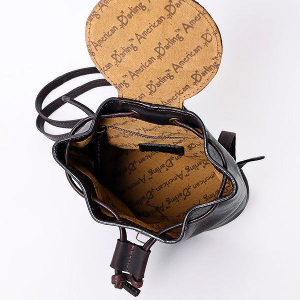 LC-ADBGZ746 Brown Leather Mini Backpack with Tooled Flap - Western Cowgirl Daypack