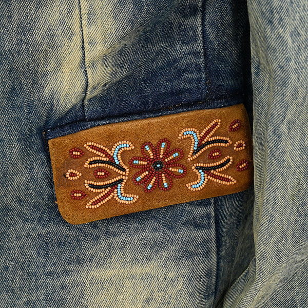 ADBZ029 Hand-Beaded Genuine Suede & Denim Western Blazer for Boho Style