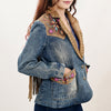 ADBZ030 Boho Western Denim Blazer with Beaded Genuine Suede & Fringe Back