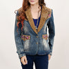 ADBZ030 Boho Western Denim Blazer with Beaded Genuine Suede & Fringe Back