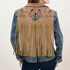ADBZ030 Boho Western Denim Blazer with Beaded Genuine Suede & Fringe Back