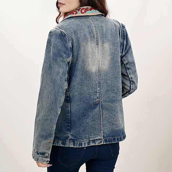 ADBZ031 Luxury Denim Blazer Featuring Multi-Color Beaded Genuine Suede Accents