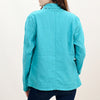 ADBZ036 Turquoise Western Fabric Blazer with Hand-Tooled Harness Leather Trim & Pockets