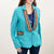ADBZ036 Turquoise Western Fabric Blazer with Hand-Tooled Harness Leather Trim & Pockets