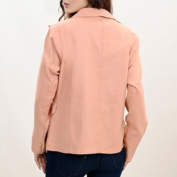 ADBZ037 Tailored Soft Peach Fabric Western Jacket with Genuine Leather Accents