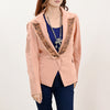 ADBZ037 Tailored Soft Peach Fabric Western Jacket with Genuine Leather Accents