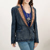 ADBZ044 Premium Denim Jacket Featuring Floral Carved Harness Leather Lapels