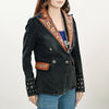 ADBZ048 Western Style Denim Blazer with Authentic Harness Leather Detailing