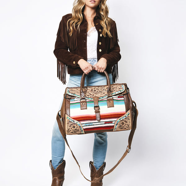 ADBG1191 American Darling Western Duffel Bag Hand Tooled Leather Saddle Blanket