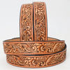 ADBLF220 Tan Hand-Tooled Leather Belt with Classic Floral Design & Silver Buckle