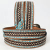 ADBLF221 Turquoise Rodeo Cowboy Hand-Tooled Leather Belt with Silver Buckle