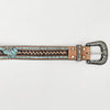 ADBLF221 Turquoise Rodeo Cowboy Hand-Tooled Leather Belt with Silver Buckle