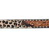 ADBLF227 Leopard Print Hair-On & Tooled Leather Western Belt with Engraved Buckle