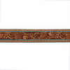 ADBLF179 Handtooled Western Leather Belt - Turquoise-Edge Floral Scroll with Matching Buckle