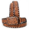 ADBLF181 Handtooled Western Leather Belt - Classic Floral Scroll with Matching Buckle