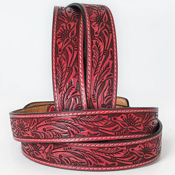 ADBLF233 Red Tooled Leather Belt with Matching Floral Buckle