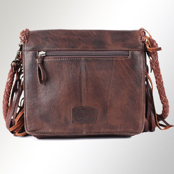 ADBGM261 Handcrafted Leather Crossbody Bag with Turquoise Concho & Braided Trim - Western Shoulder Purse