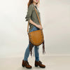 ADBGA413 American Darling Genuine Leather Rivetted Fringe Western Messenger Bag