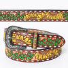 LC-ADBLF106 Hand-Painted Sunflower & Cactus Tooled Leather Western Belt with Engraved Buckle