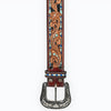LC-ADBLF108 Hand-Tooled Floral Western Leather Belt with Blue Mosaic Border & Engraved Buckle