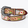LC-ADBLF156 Tooled Leather Belt - Poker Card Floral Design with Hand-Painted Accents
